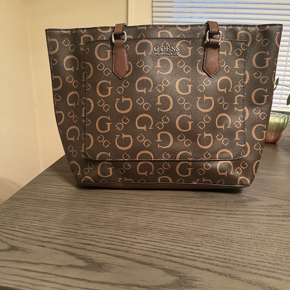 Guess Chocolate Monogram Shoulder Bag